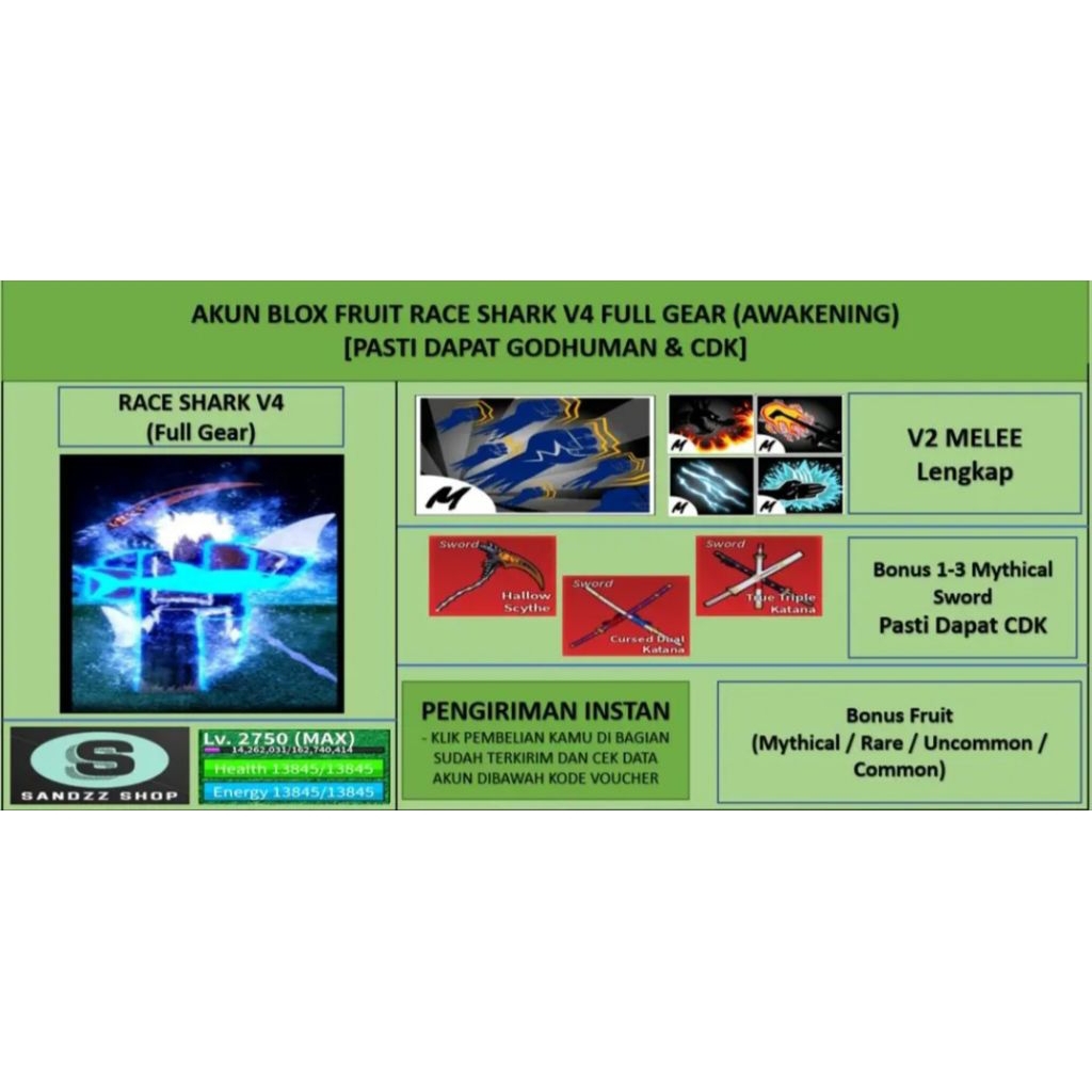 Akun Blox Fruit Race Shark Full Gear