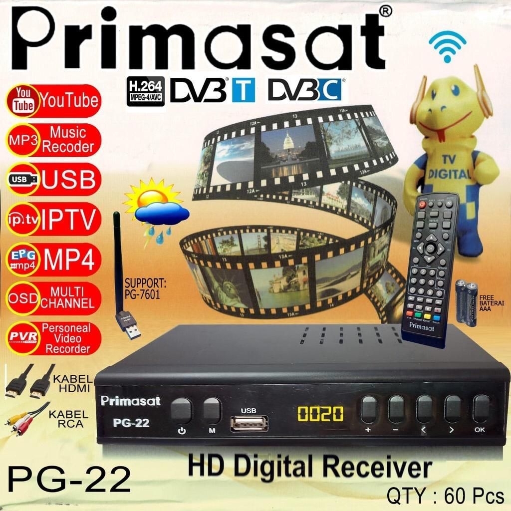 SET TOP BOX TV PRIMASAT PG 22 ( 2 colokan USB, free kabel HDMI )
