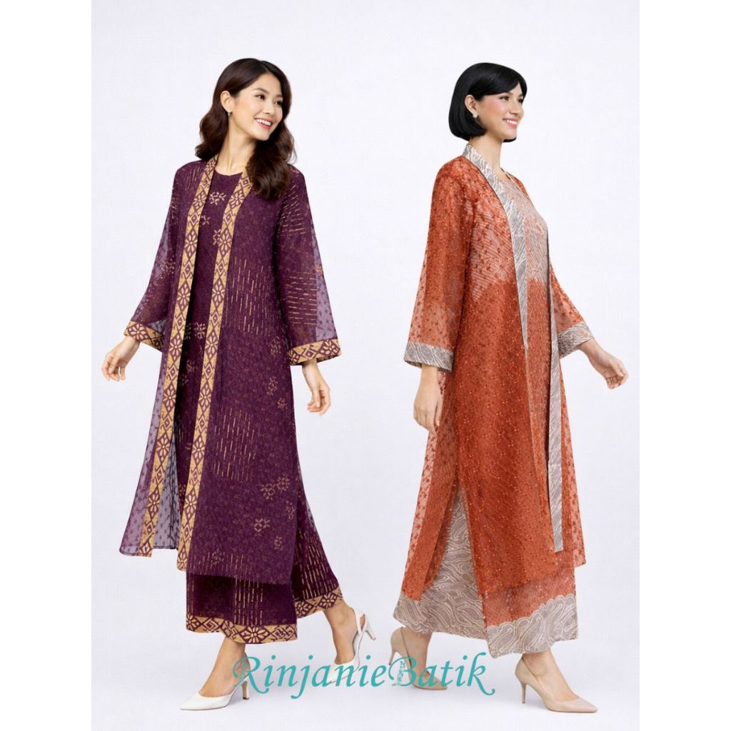 Rinjanie Batik - GMOT - Gamis Outer Raya - Gamis Batik Viscose - Outer Tile - Batik Cap - Batik Para