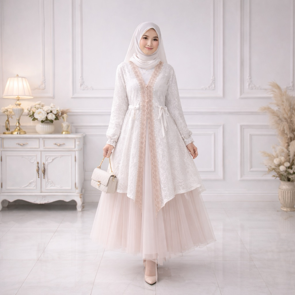 LIMITED EDITION TUNIC TUNIK BRUKAT LACE RAYA KAMARI SPECIAL BROKEN WHITE