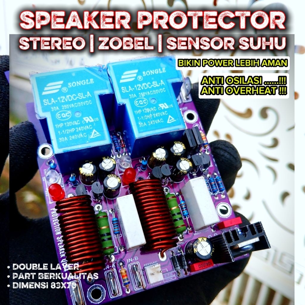 SPEAKER PROTECTOR STEREO | Include Network Zobel | Sensor Suhu | OCP DCP   – DOUBLE LAYER PCB BERKUA