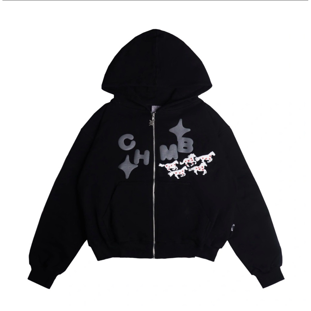 [Original Ready Stock] Chambre de la vain CHMB Boxy Zip Hoodie Ride With Love Black X Ivania Nabila