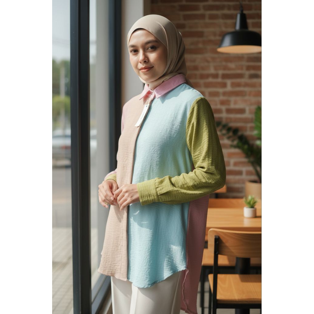 Tunik kemeja kombinasi warna