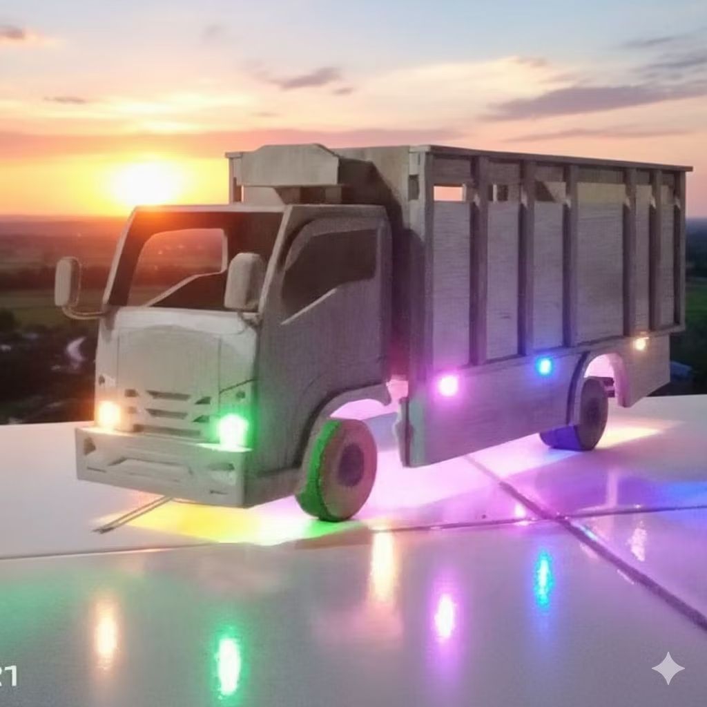 Miniatur truk oleng giga kayu mentahan