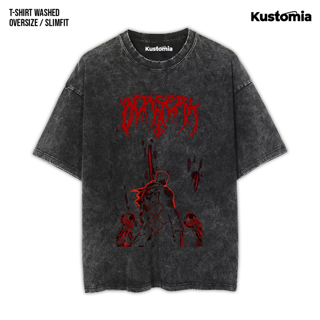 KUSTOMIA Kaos BERSERK Washed T-shirt Black White | BERSERK-8