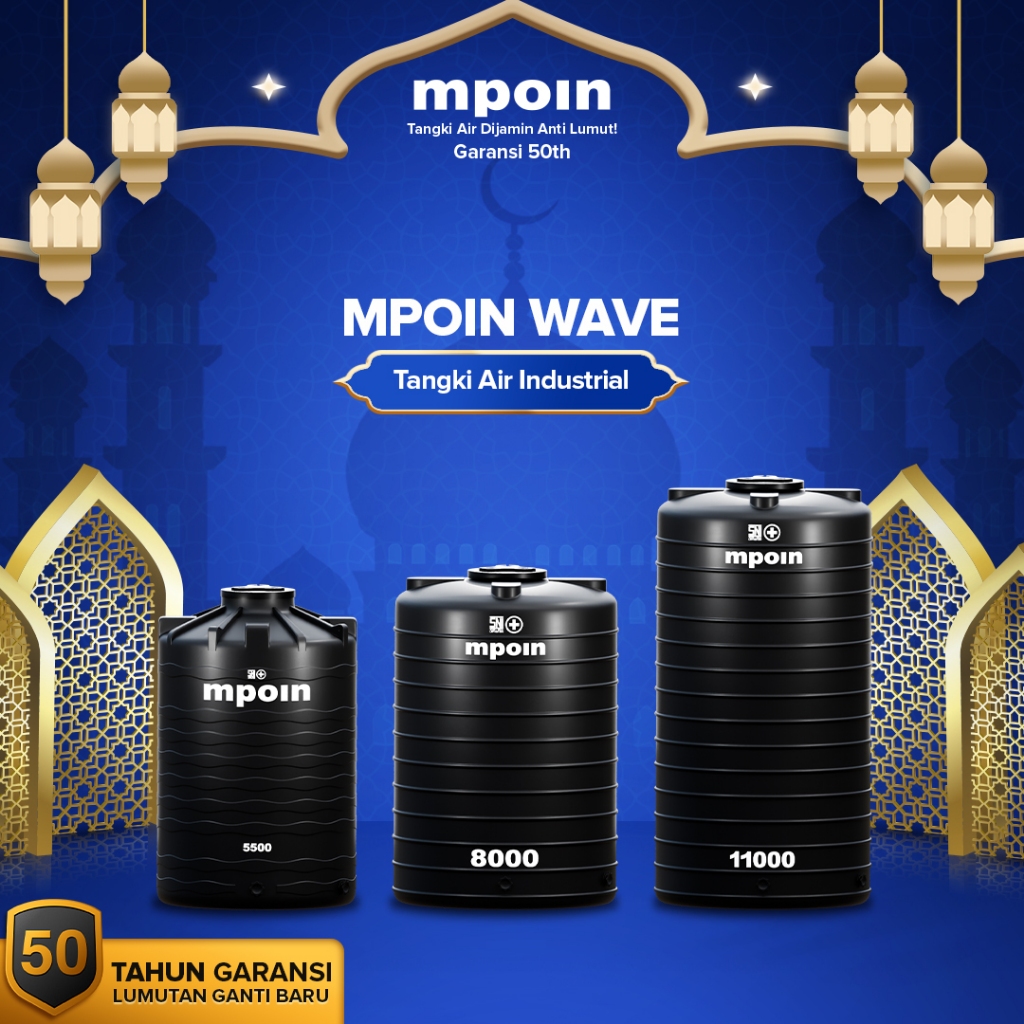 Tangki Tandon Toren Air MPOIN Ukuran Industri 3600 5300 8000 10000 Liter Anti Lumut Garansi 50th