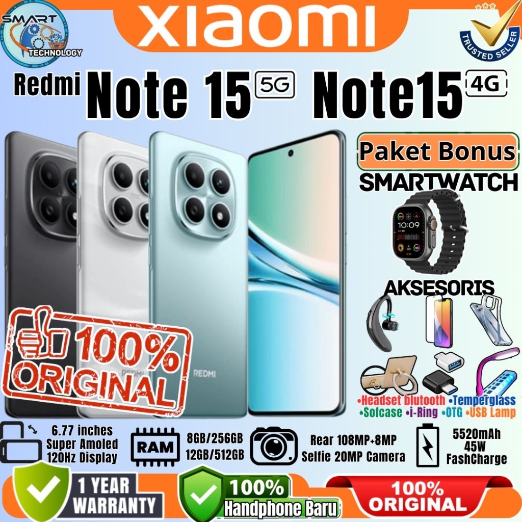 Hp Xiaomi Redmi Note 15 5G | Redmi Note 15 4G [ 12/512GB - 8/256GB - 8/128GB ] 108Mp Super Jernih OI