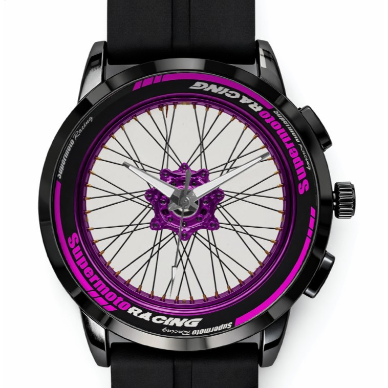 Jam Tangan Pria Supermoto Racing – Desain print Velg Jari-Jari Motor – Tali Karet –Analog watch Quar