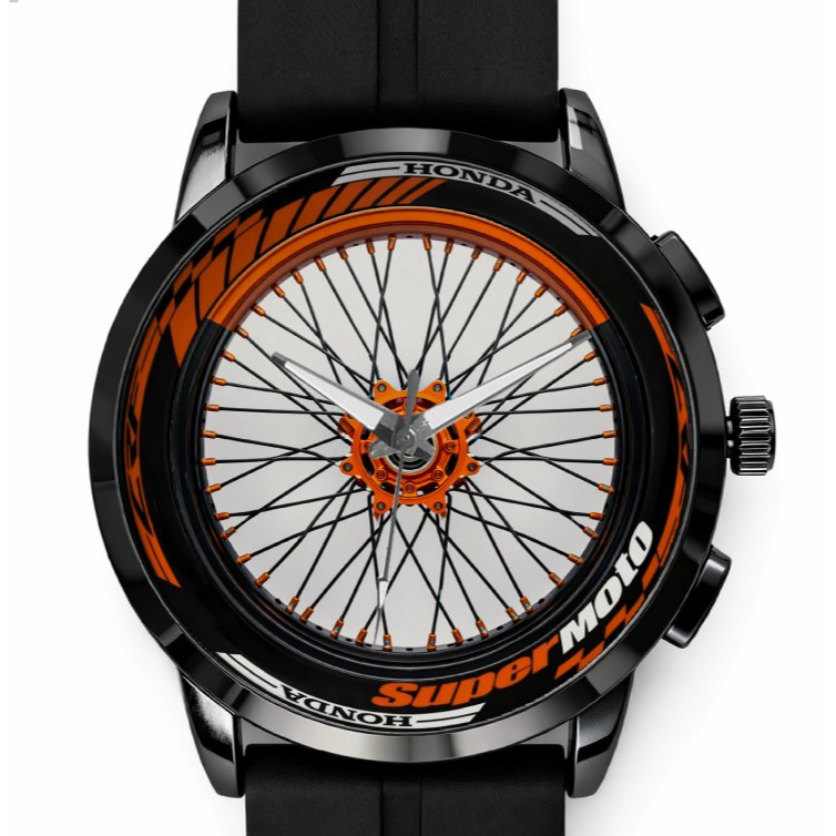 Jam Tangan Pria Supermoto – Desain print Velg Jari-Jari Motor – Tali Karet –Analog watch