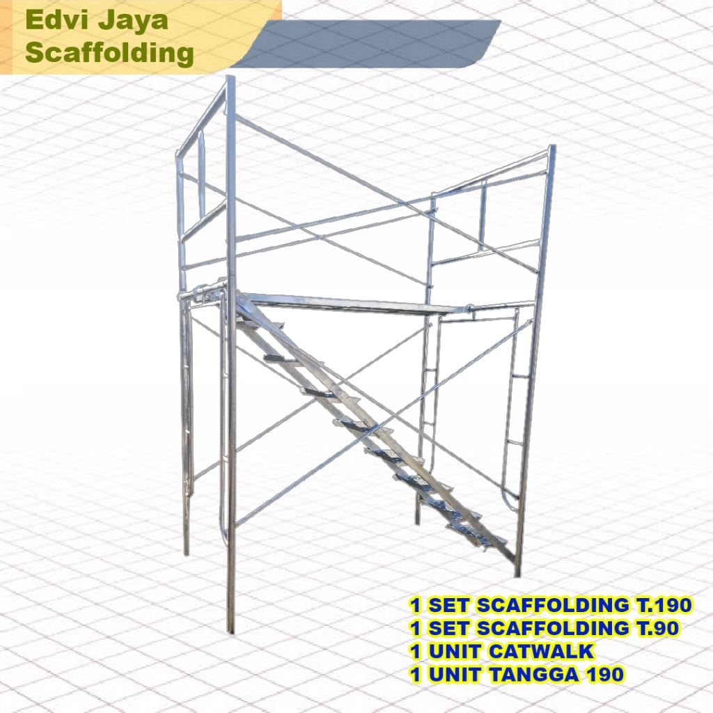 Set Main Frame 190, Set Ladder Frame 90, Tangga 190 dan Catwalk Paket Lengkap Scaffolding 190