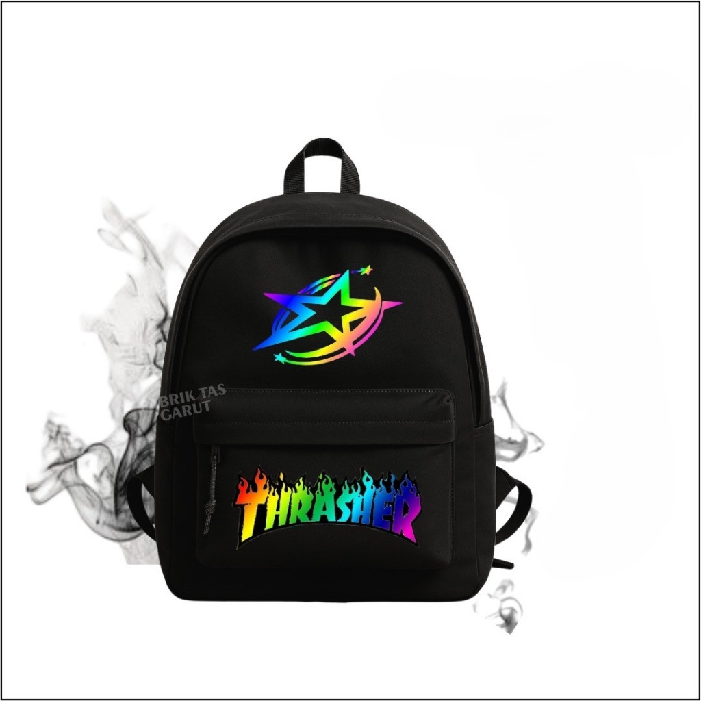 Tas Sekolah Anak SD Thrasher Rainbow Galaxy Tas Ransel Hitam Backpack Anak Cowok Cewek Keren Mustika