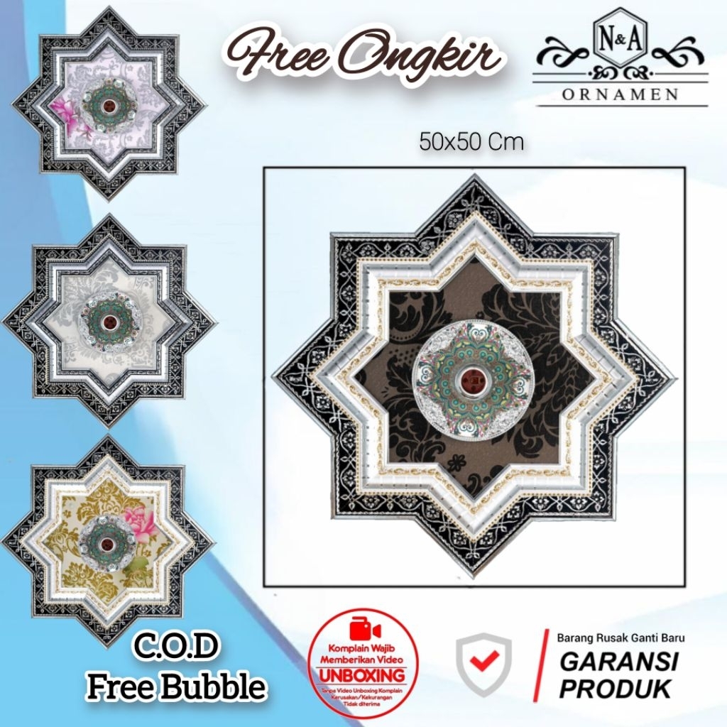 Ornamen Lampu Plafon Lis SILVER 50X50 CM | Hiasan Lampu Dekoratif | Ornamen plafon Pvc Gypsum Grc