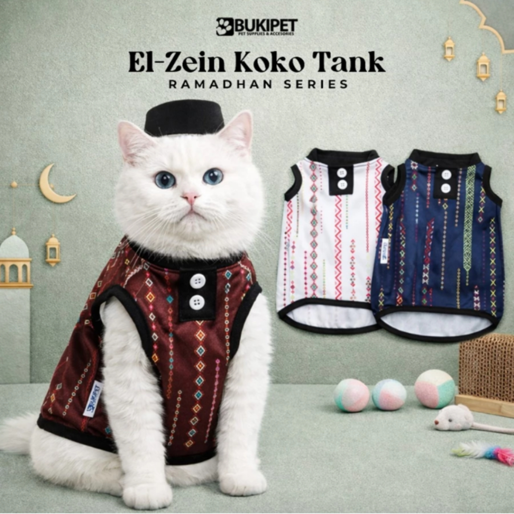 Bukipet El-Zein Koko Tank Ramadhan Series - Baju Ramadan Kucing Jantan - Baju Lebaran Kucing Jantan 
