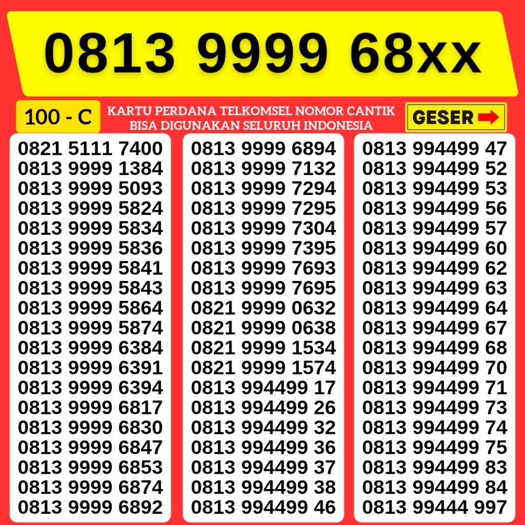 Kartu Perdana Nomor Cantik Telkomsel Panca Super 9999 Kartu Perdana Telkomsel Tsel Red Telkomsel 5g 