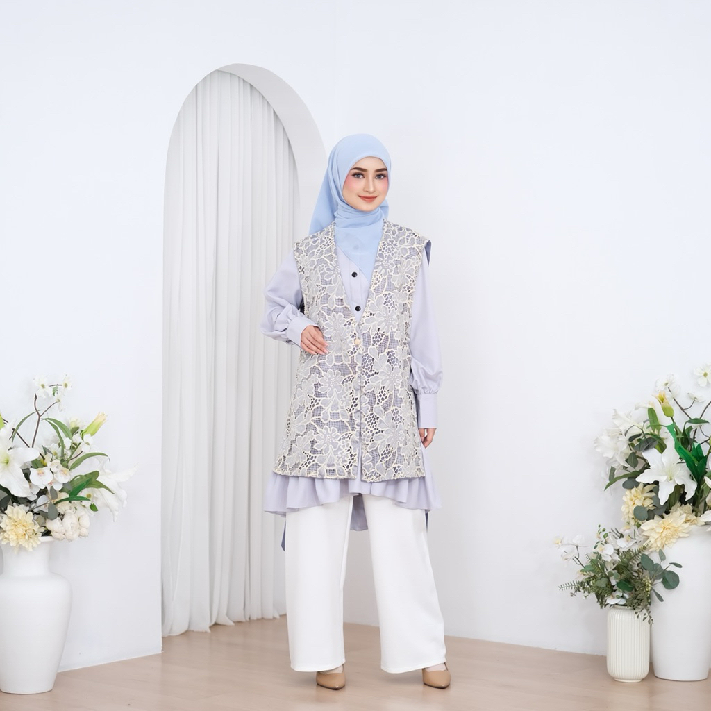 Al Hijra Ameera Blouse Outer Lengan Panjang Wanita Warna Sky Blue Lilac