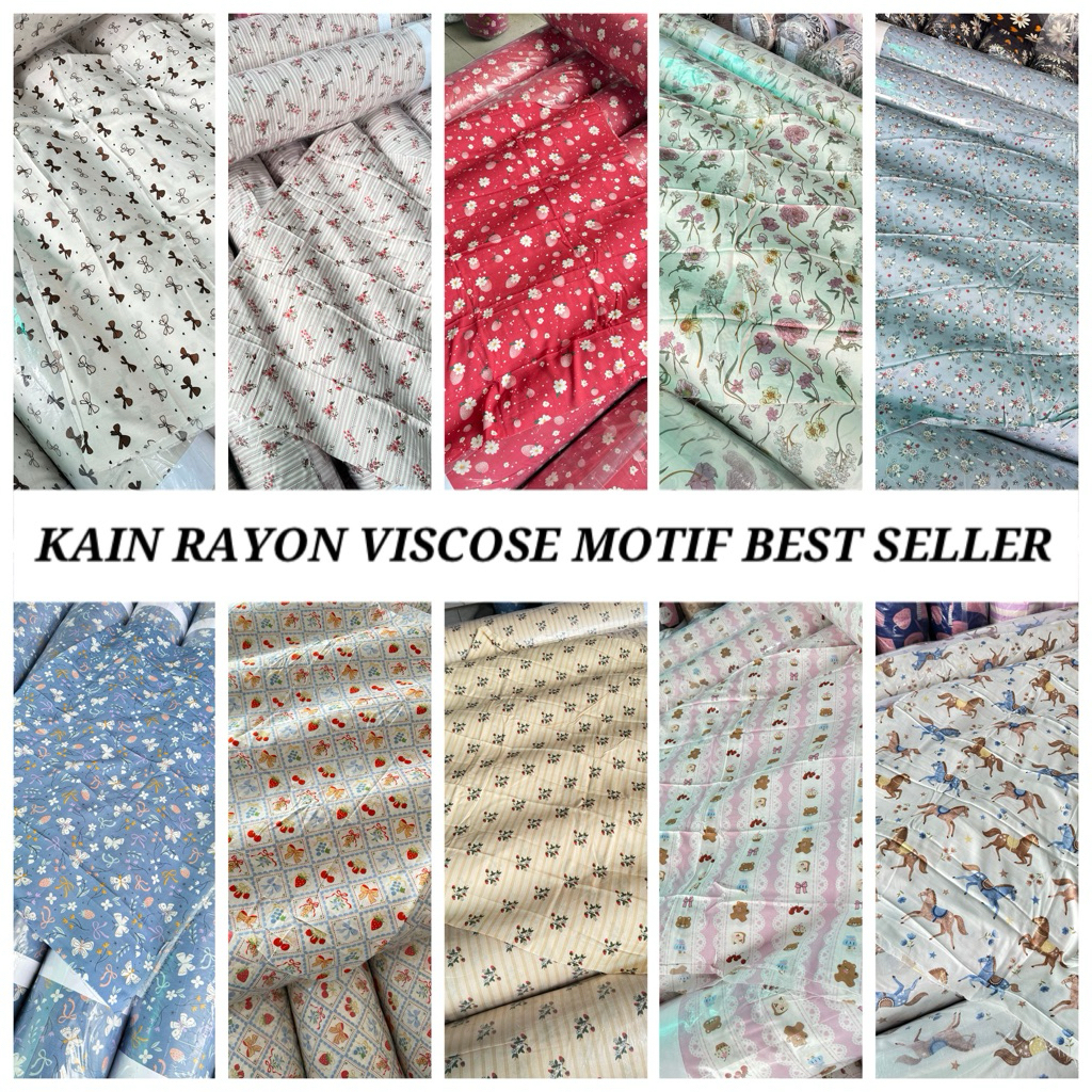 bahan kain katun rayon motif bunga motif pita motif buah terbaru/rayon viscose(harga tertera 50cm)
