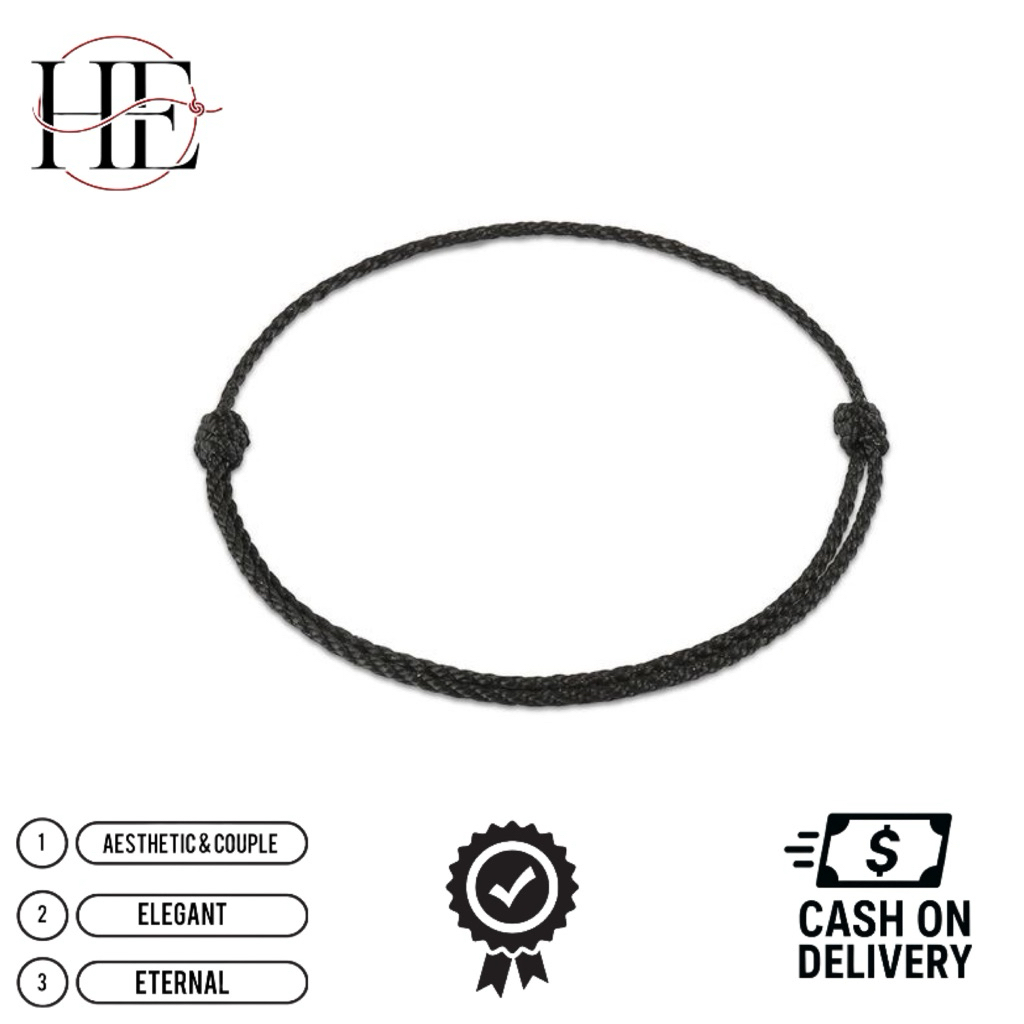 HE - Gelang tangan tali polos hitam aesthetic bangle, gelang tali hitam polos couple pasangan bracel