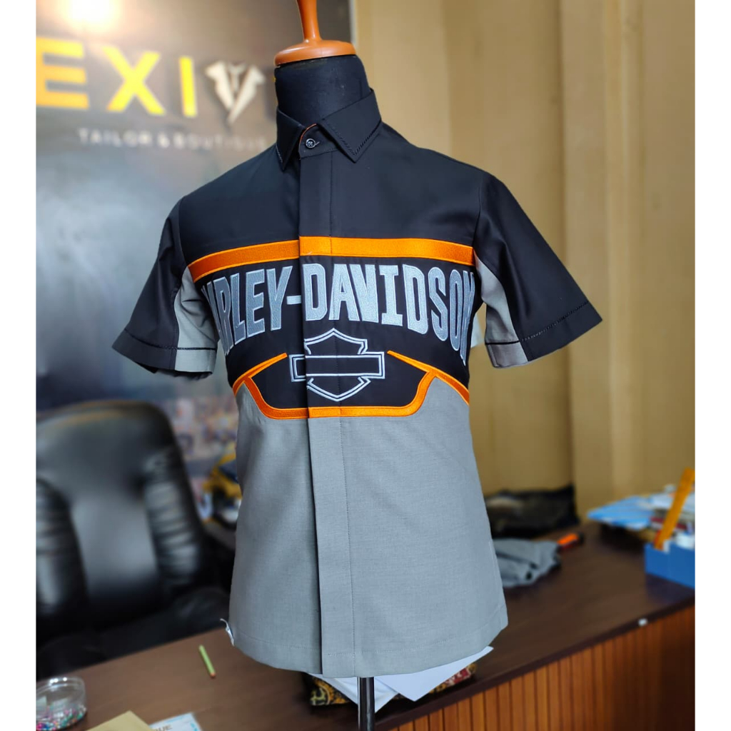 BAJU KEMEJA PRIA LENGAN PENDEK KEMEJA BORDIR HARLEY DAVIDSON KEMEJA BORDIR MANUAL KEMEJA TAILOR TREN
