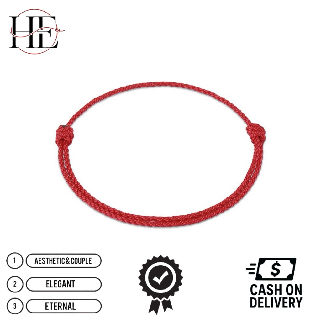 HE - Gelang tangan tali merah polos aesthetic bangle, gelang tali merah polos couple pasangan bracel