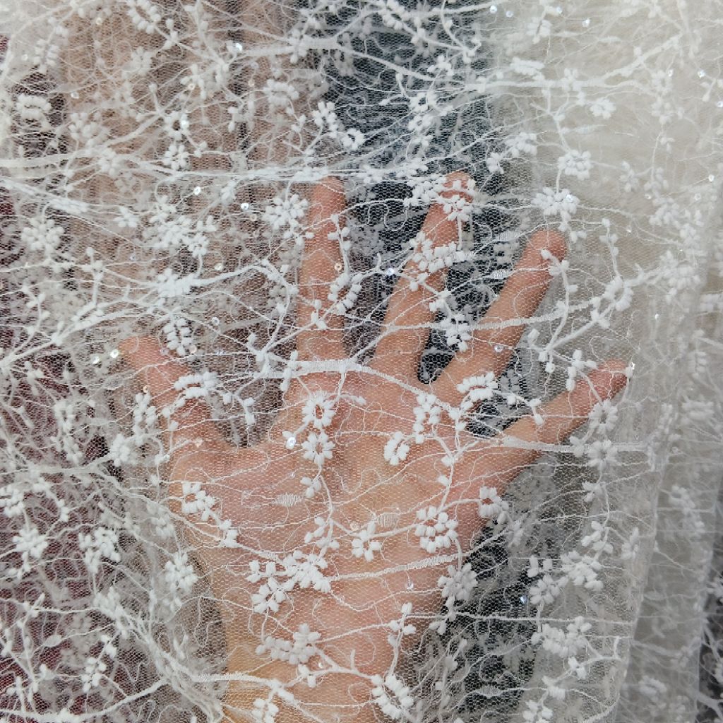 kain tile bordir - kain tile mutiara - kain tile payet - kain tile akar premium - bahan tulle [0,5m]