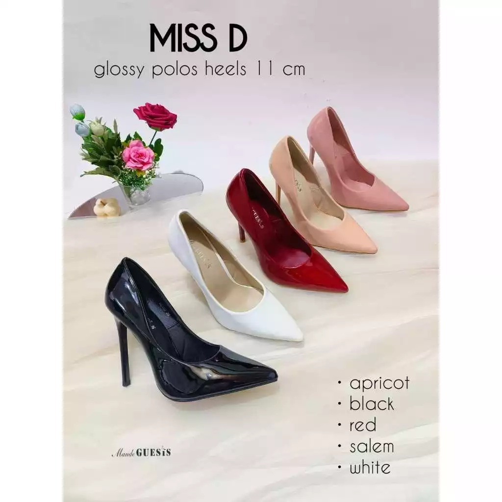 MISS D Sepatu High Heels Wanita Stiletto  11 cm Bahan Glossy Polos Size 35 - 39
