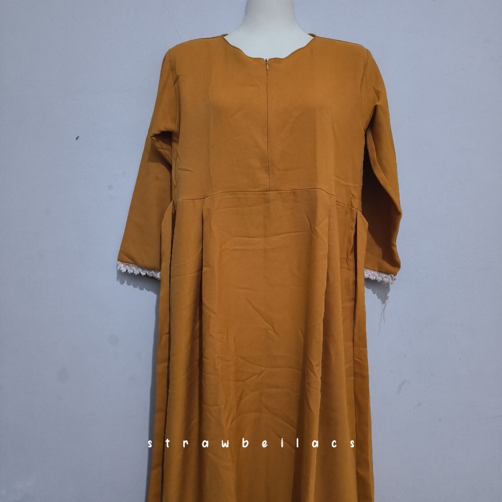 prelove strawbellacs — setelan gamis hijab syari kuning mustard