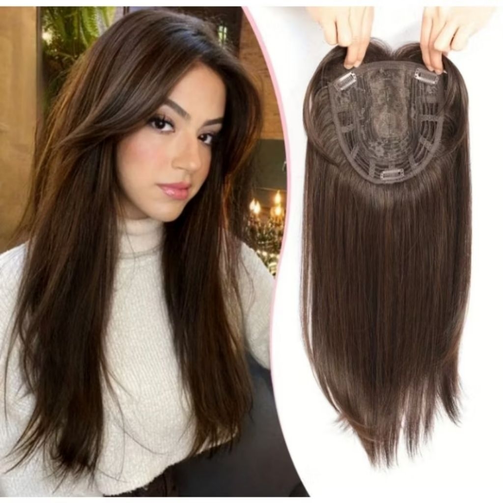 Toupee/Topper/Hair Patch Wanita, Monofilament, Model Jepit, Hairytale Human Hair