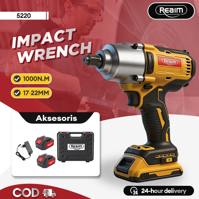 Reaim Impact Wrench Brushless 1000N/M bor baterai bor listrik impact baterai