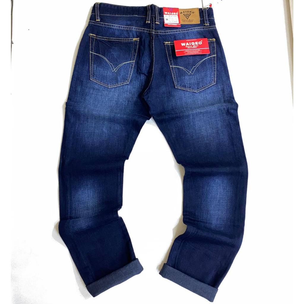 [BEST SELLER] Celana Jeans Pria Panjang Standar Reguler Fit Waigeo Bahan Denim Premium - Dark Blue &