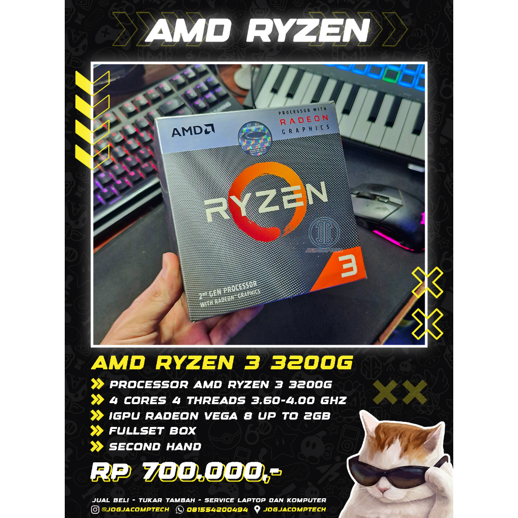 Processor AMD Ryzen 3 3200g 4 cores 4 threads 3.60-4.00Ghz IGPU Radeon Vega 8 2gb bukan ryzen 3 2200