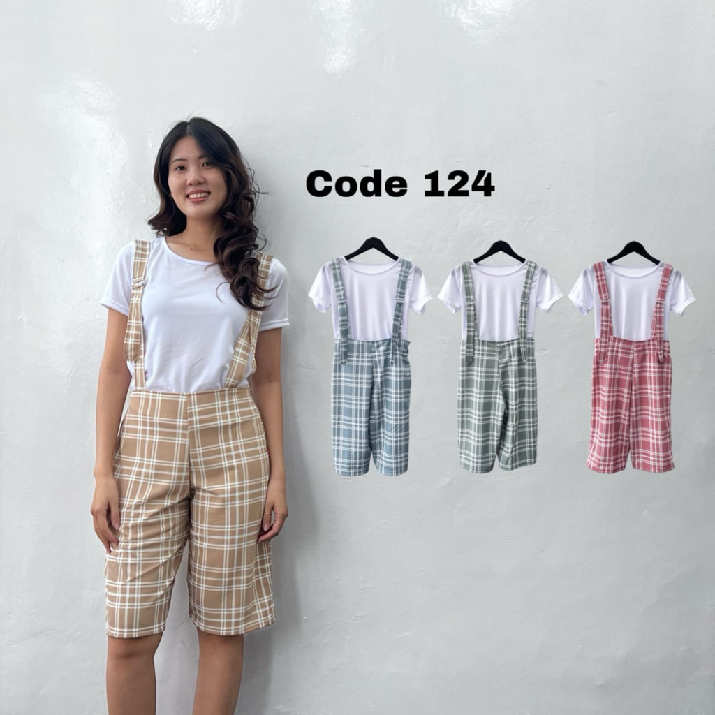 OVERALL CELANA PENDEK DEWASA BAJU KODOK MOTIF KOTAK JUMPSUIT WANITA
