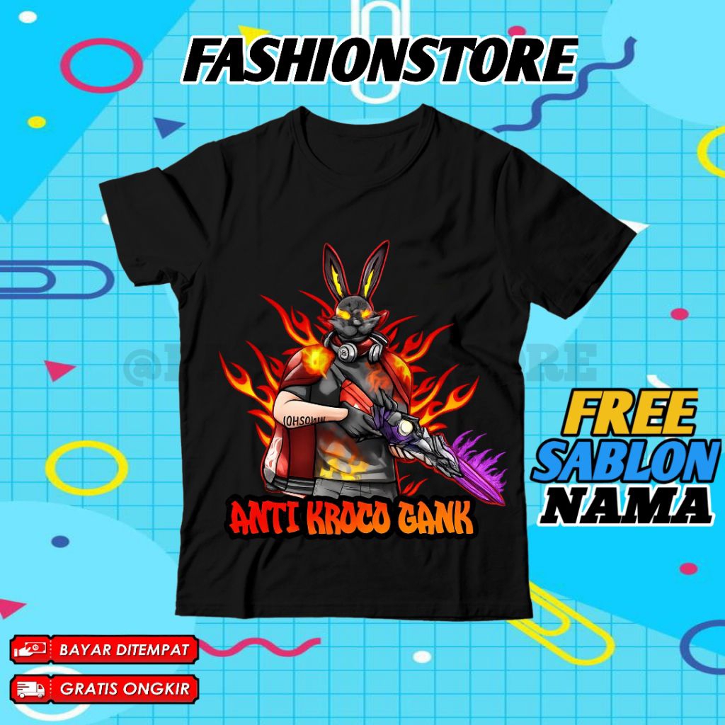 (BISA COD) Kaos Anak Motif Free Fireee Anti Kroco Gank / Baju Anak Atasan Karakter FF Free F Event B