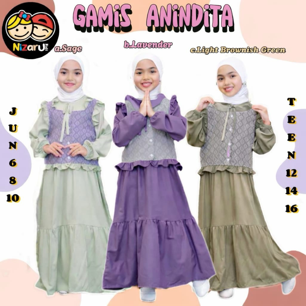 SETELAN GAMIS ANAK | SET GAMIS DAN ROMPI ANAK | GAMIS SET ANINDITA By Nizaru