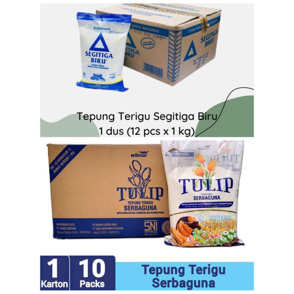 [COD] Promo 1Dus Tepung Terigu Aneka Merk [Tulip,Segitiga Biru,Dua Pedang] Kemasan 1Kg/Tepung Terigu