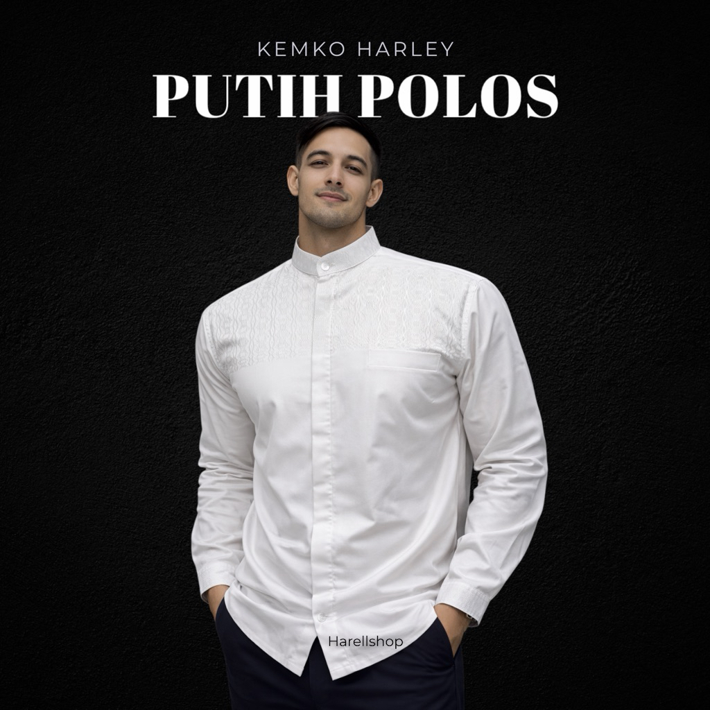 Ready banyak stok Kemko / kemeja koko harley putih polos panjang
