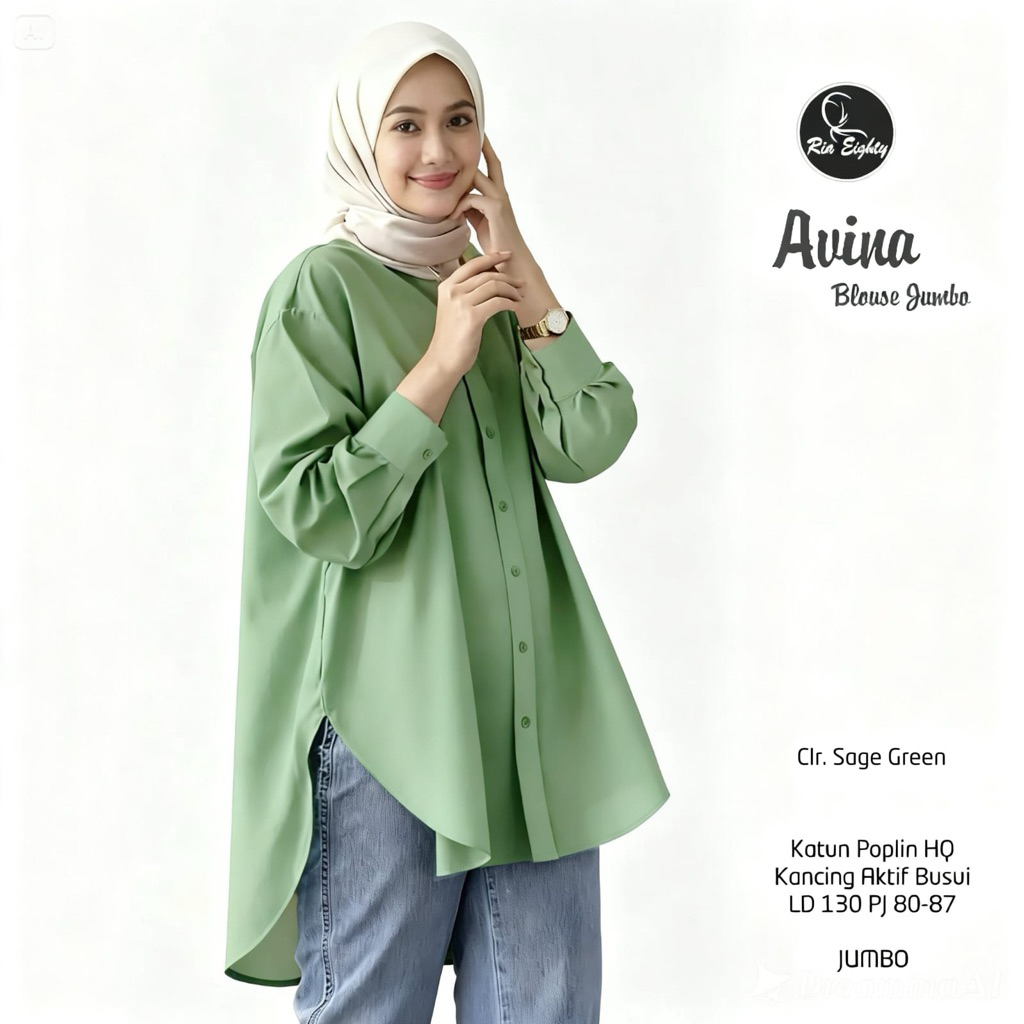 sage green Aviva Kemeja overszie Ld 130 fit XXXXL blouse SUPER JUMBO / riaeighty