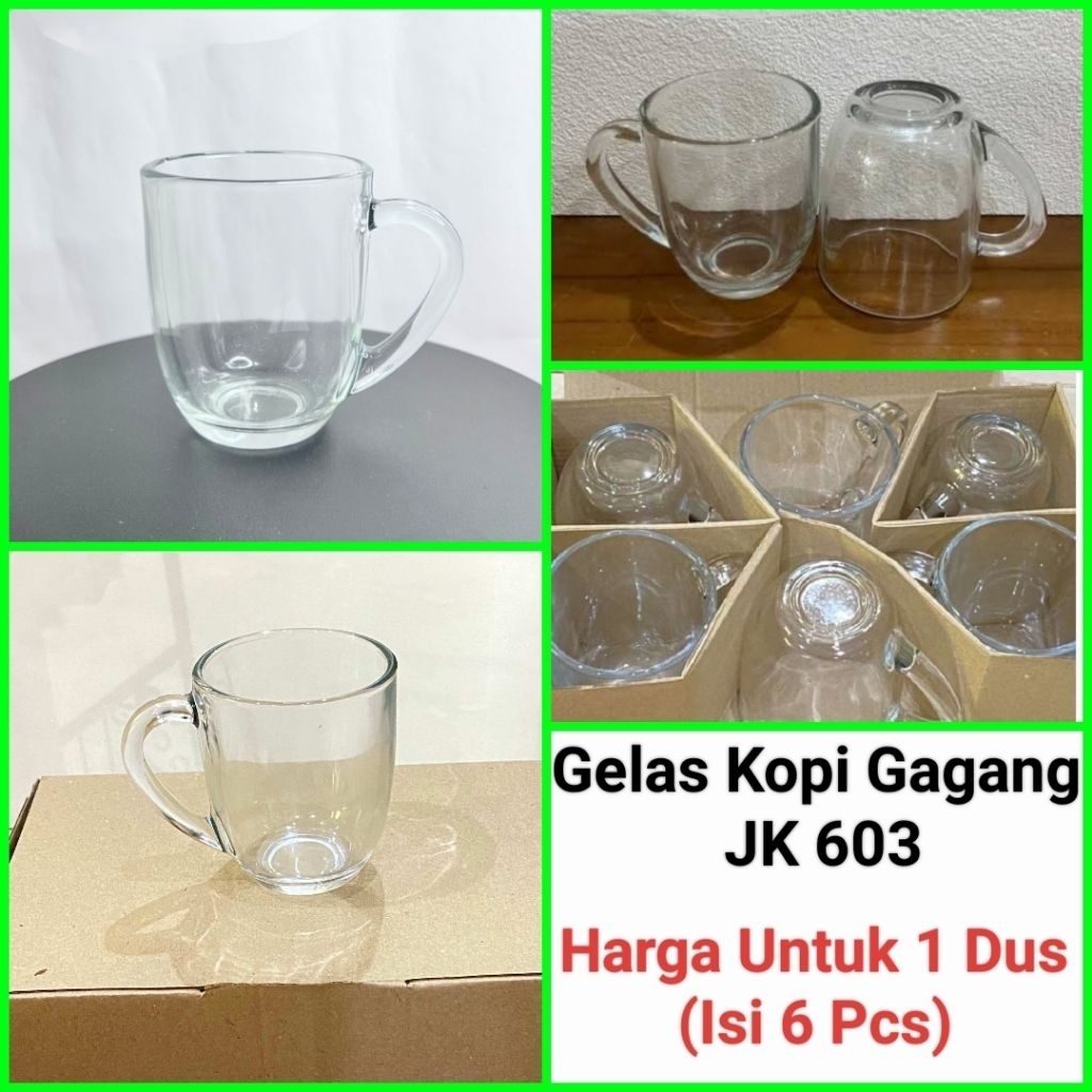gelas kopi kaca gelas kopi gagang bawahnya kecil Harga 1 Dus (Isi 6 Pcs)