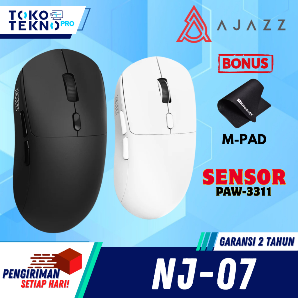 AJAZZ NJ07 / NJ-07 Gaming Mouse PAW-3311 Lightweight Tri-mode Connection 1000Hz Polling Rate