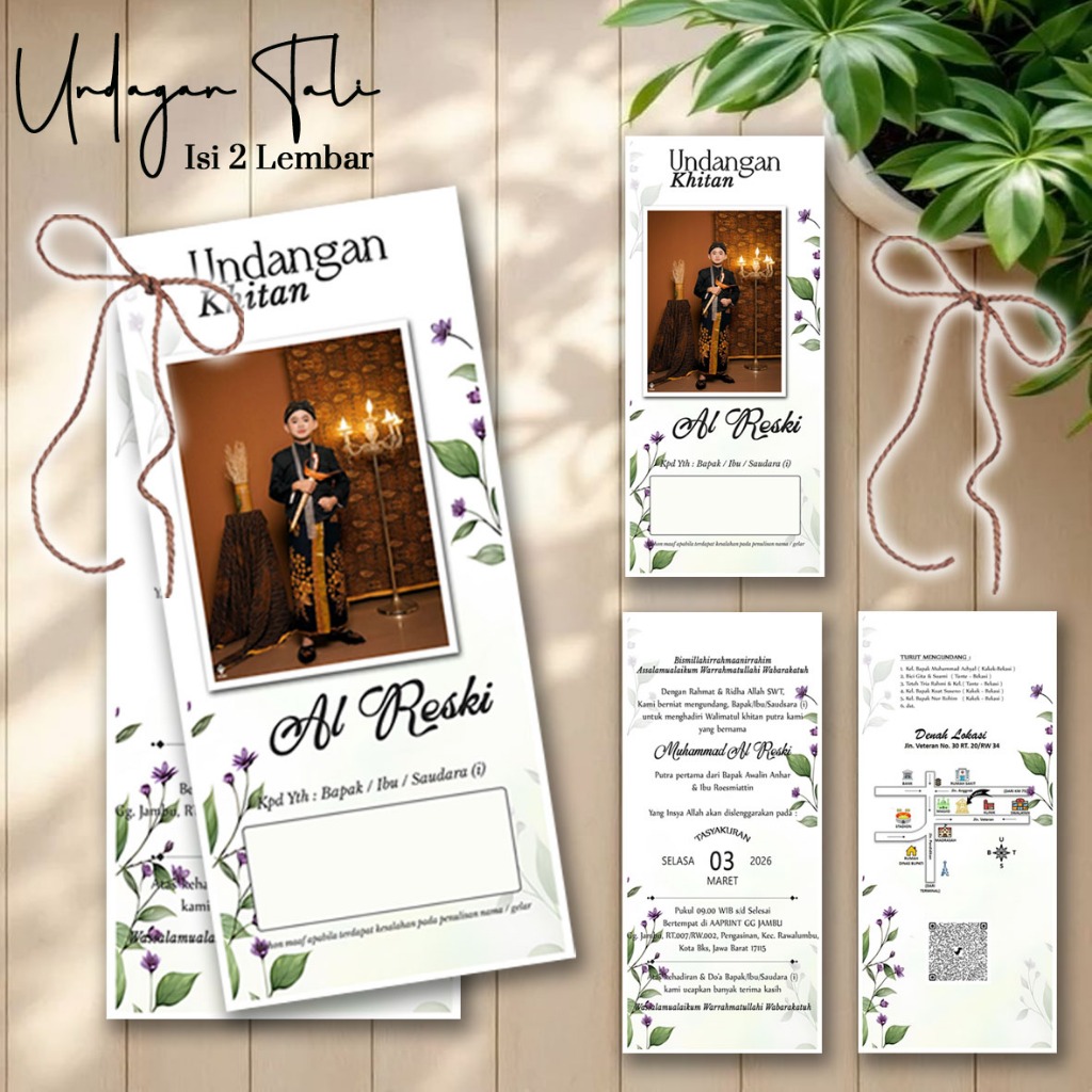 Undangan Sunatan 2 Ply ( 2 Lembar ) Tali Rami || Undangan Sunat / Khitanan / Undangan Walimatul Khit