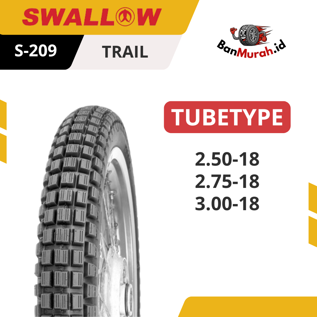 Ban Luar Motor Swallow S-209 TRAIL Ukuran 250 275 300 Ring 18 TUBETYPE (NON TUBELESS)