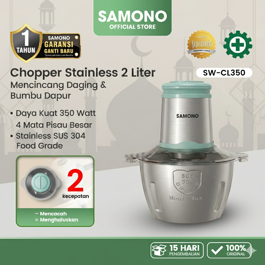 TERMURAH SAMONO Chopper 2L Stainless Multifungsi coper daging dan bumbu chopper daging dan bumbu