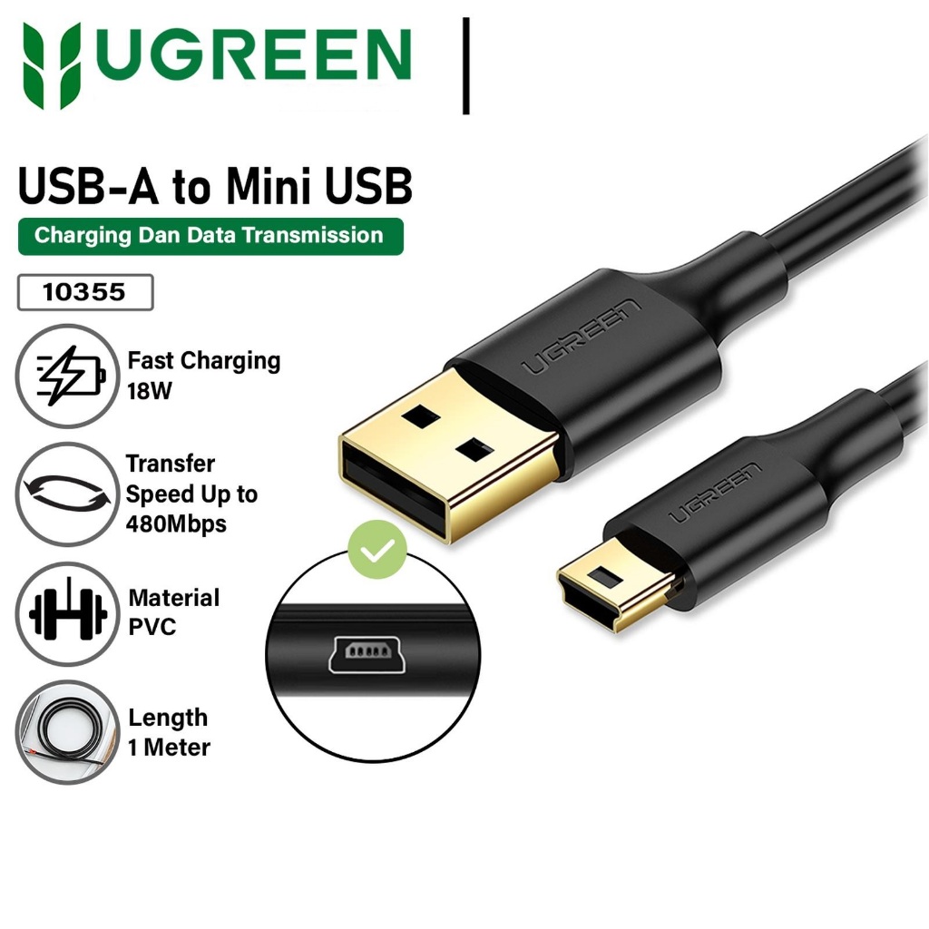 UGREEN Kabel Data USB 2.0 A Male To Mini USB 5 Pin 10355 Male Cable Camera Kamera