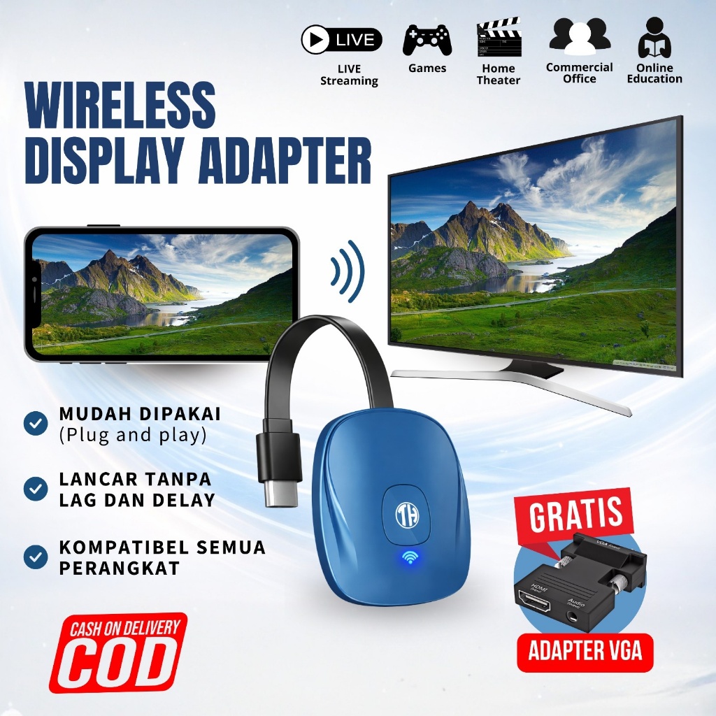 YANGZI Wireless Display Adapter Miracast Chromecast Alat Transmisi Layar HDMI FHD Dongle TV