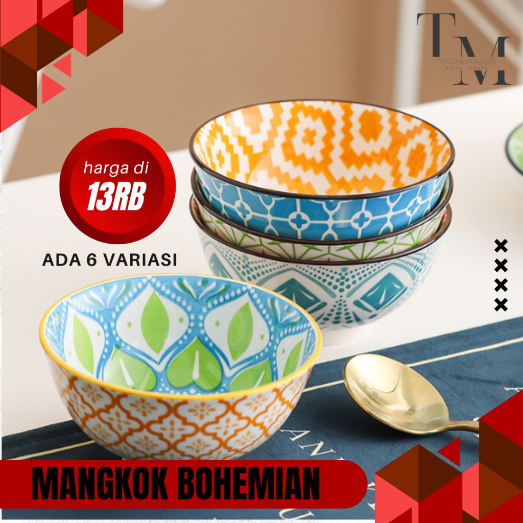 Mangkok Saji Motif New Bohemia Porcelain /Mangkok Japanese Bowl Set Mangkok Keramik Mangkok Jepang S
