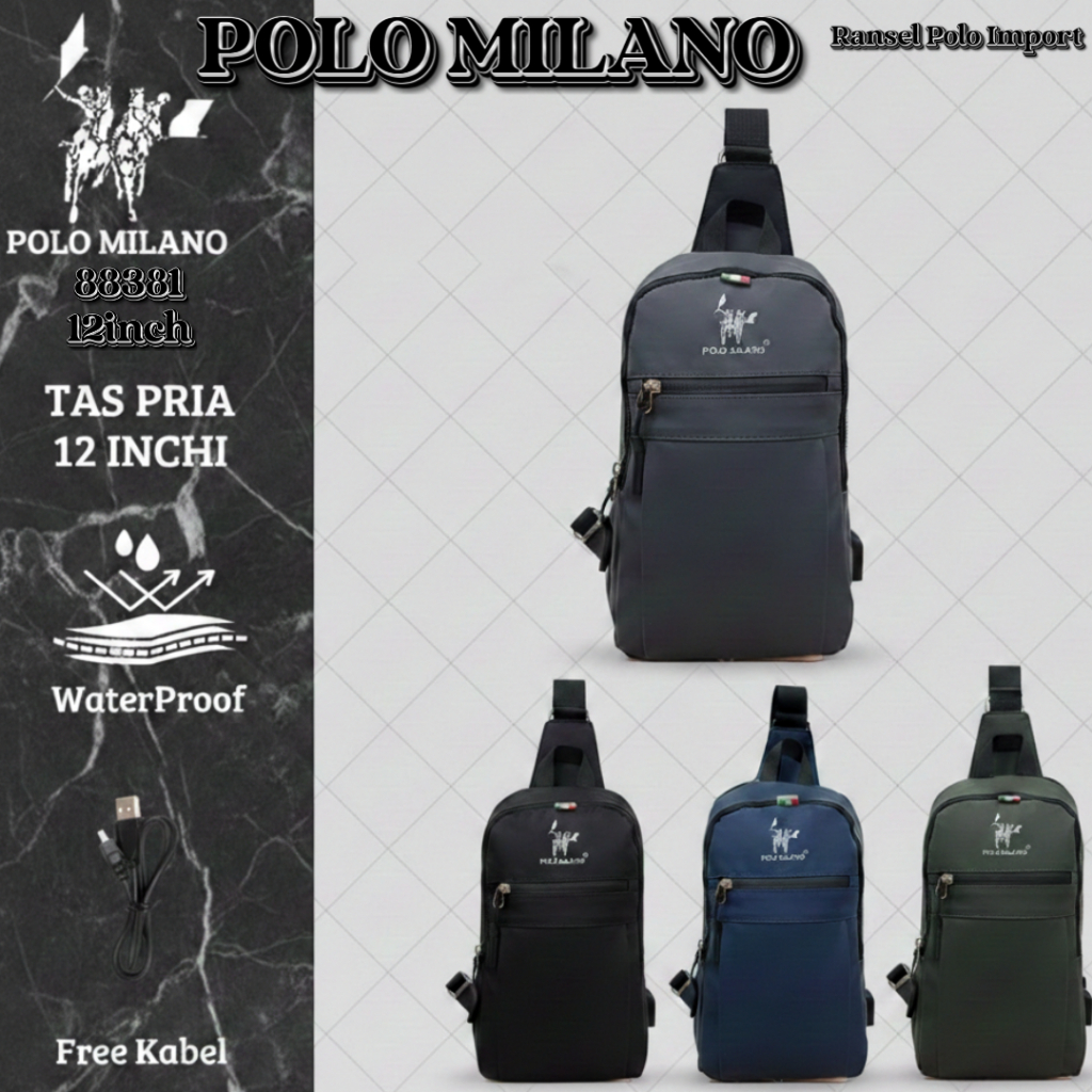 Tas Selempang Tas Dada  88381-12inchi POLO MILANO Importr ORIGINAL Tas Selemapang Pria USB Tas Pria