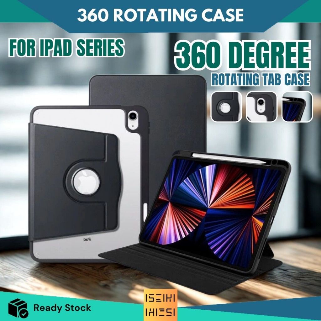 Acrylic Case 360 Rotate iPad Gen 11 A16 /Gen 10 9 8 7/ Air 7 6/ Pro 12.9"/Mini 6 7 Casing Tablet Wit