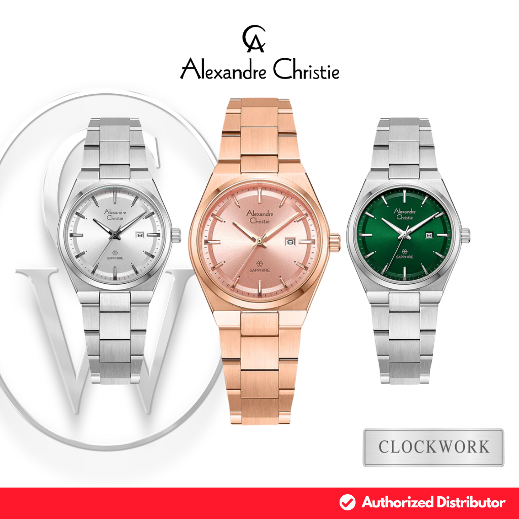Jam Tangan Wanita Alexandre Christie Classic Steel AC 8697 LDB Rantai Couple Minimalis Simple Sapphi