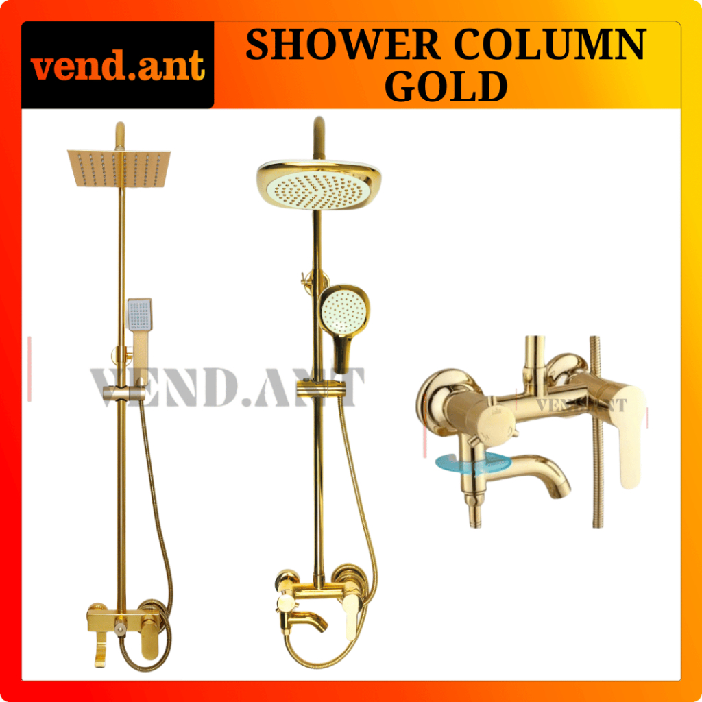 Shower Tiang Column Panas Dingin Set Kamar Mandi Gold White Gold Putih Emas Series