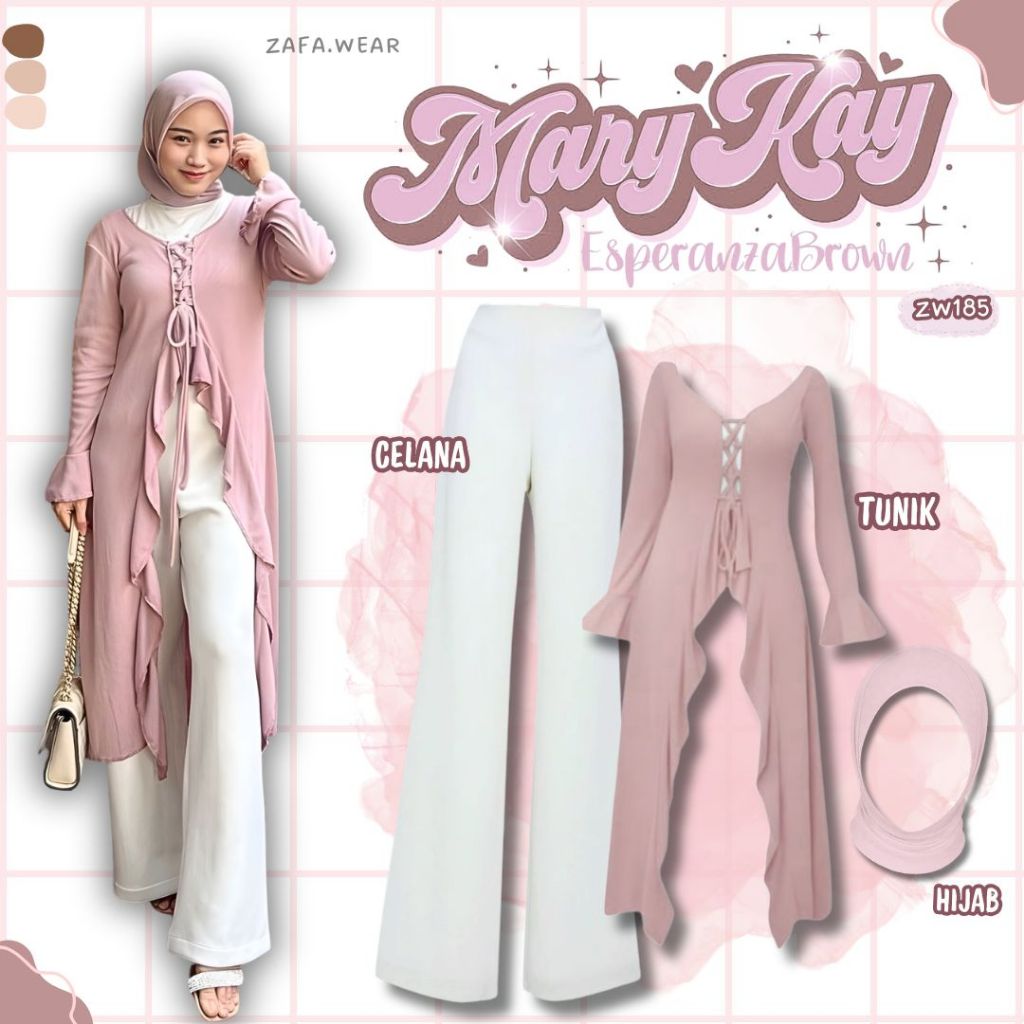Outfit Bukber | One Set Wanita Kekinian | Tunik + Celana Cutbray + Hijab | Setelan Kondangan - ZW185