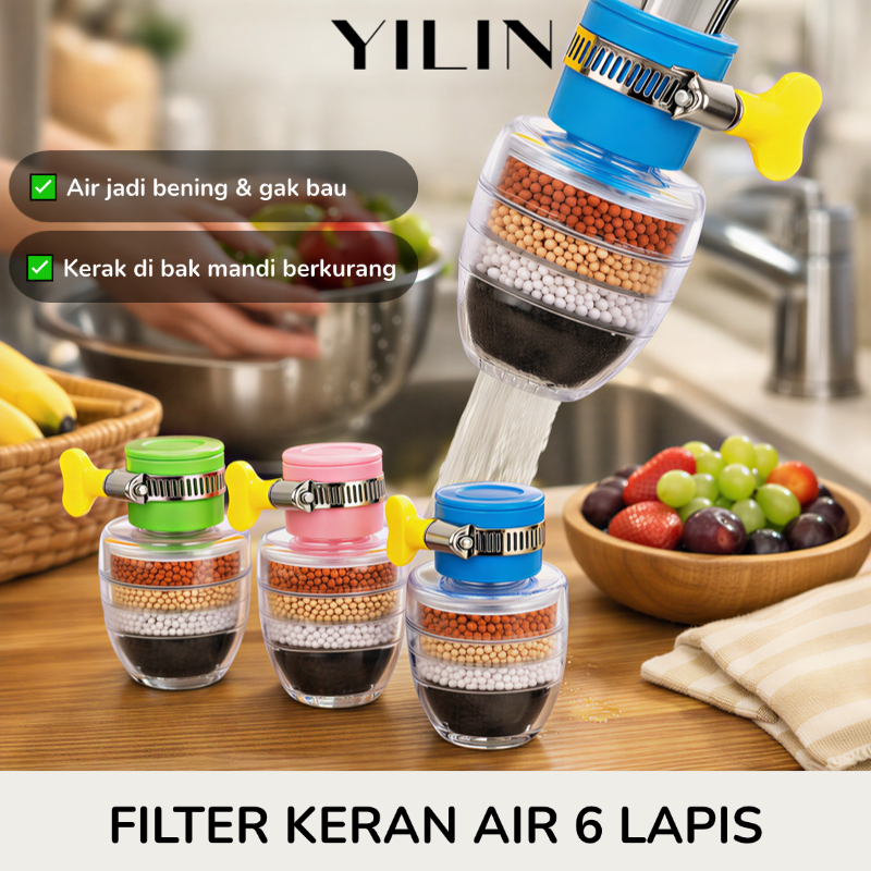 Filter Kran Air 6 Lapis Activated Carbon Penjernih Air Anti Karat & Klorin Air Jadi Bening Dan Tidak